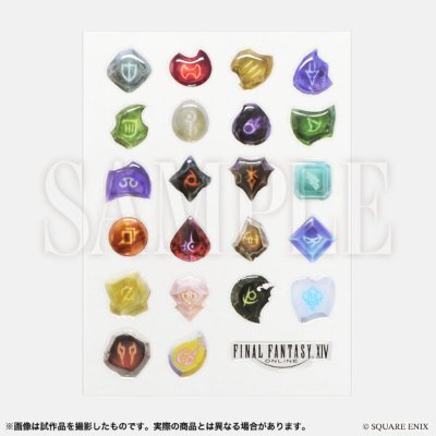 Sheet of Soul Crystal puffy stickers showing colored job crystal icons and a FINAL FANTASY XIV logo.