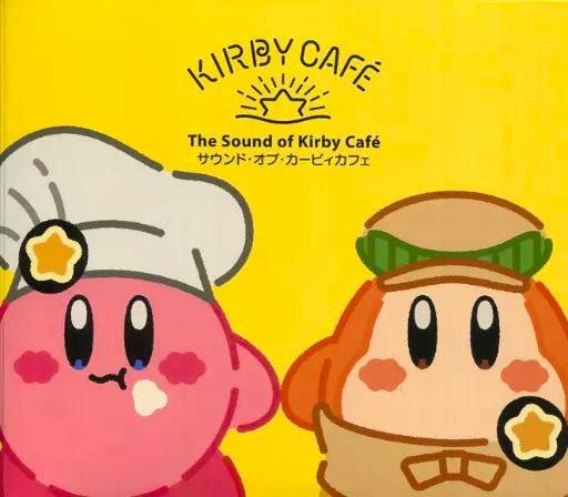CD cover art for "The Sound of Kirby Café" showing Kirby and a companion character on a yellow background.