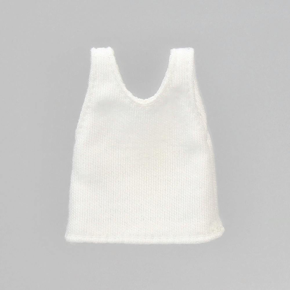 White tank top for a doll displayed flat on a gray background.