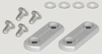 Two silver tandem step mark cover plates with four screws and four washers on a white background.