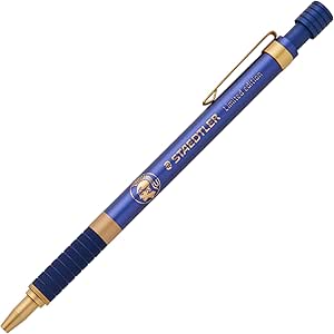 Staedtler royal blue retractable ballpoint pen with gold accents and a clip.