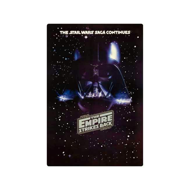 Photocard showing Darth Vader's helmet and the "The Empire Strikes Back" logo on a starfield background.