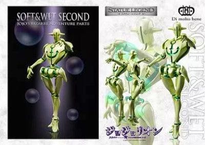 Product image showing three views of the Soft & Wet Second figure from JoJo's Bizarre Adventure: Jojolion, with title text.