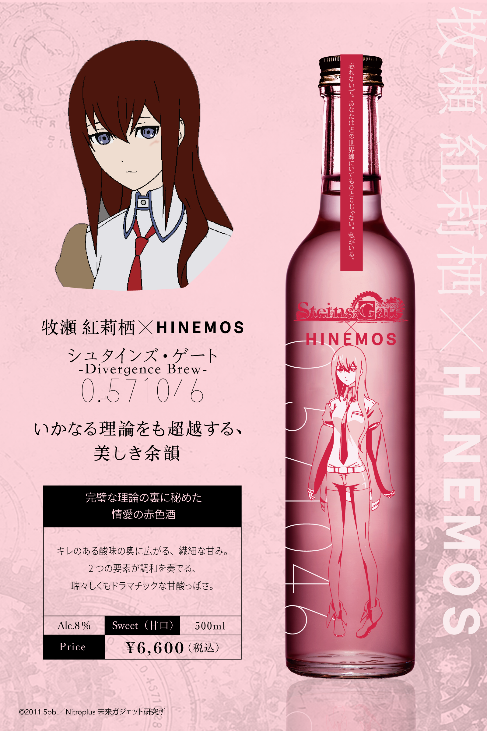 A pink HINEMOS bottle shown alongside an illustrated red‑haired female character and Japanese product text.
