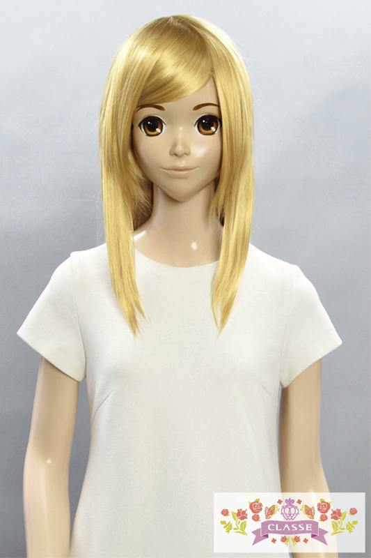 Front view of a mannequin wearing the synthetic straight 45cm gold wig.