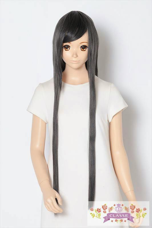 Front view of a mannequin wearing the synthetic straight 80cm black wig against a plain background.