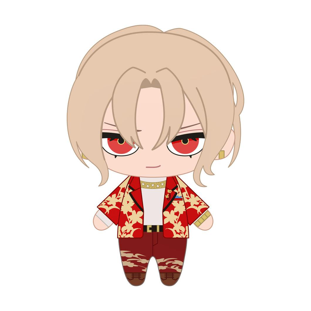 Front-view illustration of the 【STRANGE EDEN】ぬいぐるみ じんふぇいらん plush wearing a red patterned jacket and pants.
