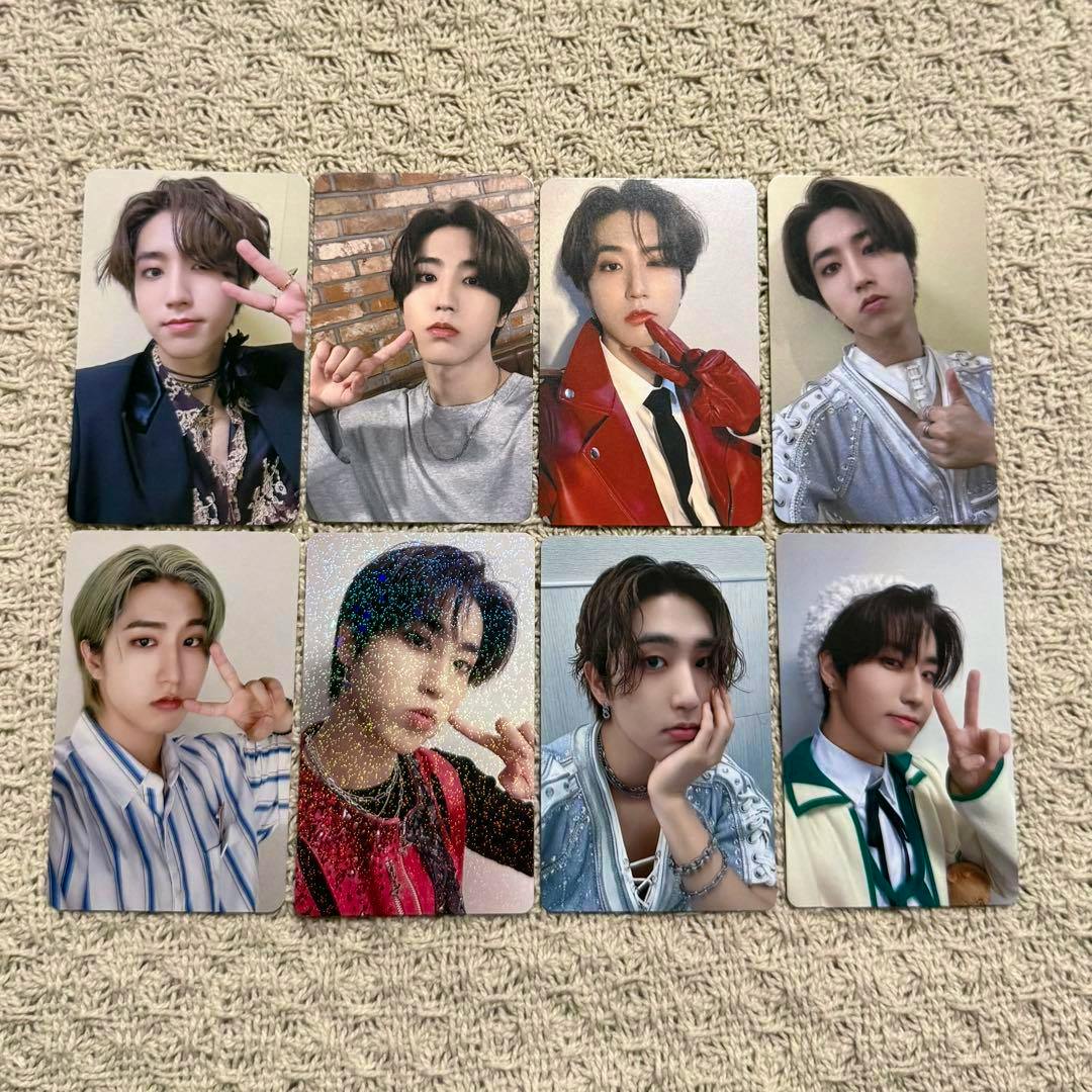 Ten Stray Kids 5-STAR DOME TOUR 2023 photocards showing members' portrait photos arranged in two rows on a textured beige background.