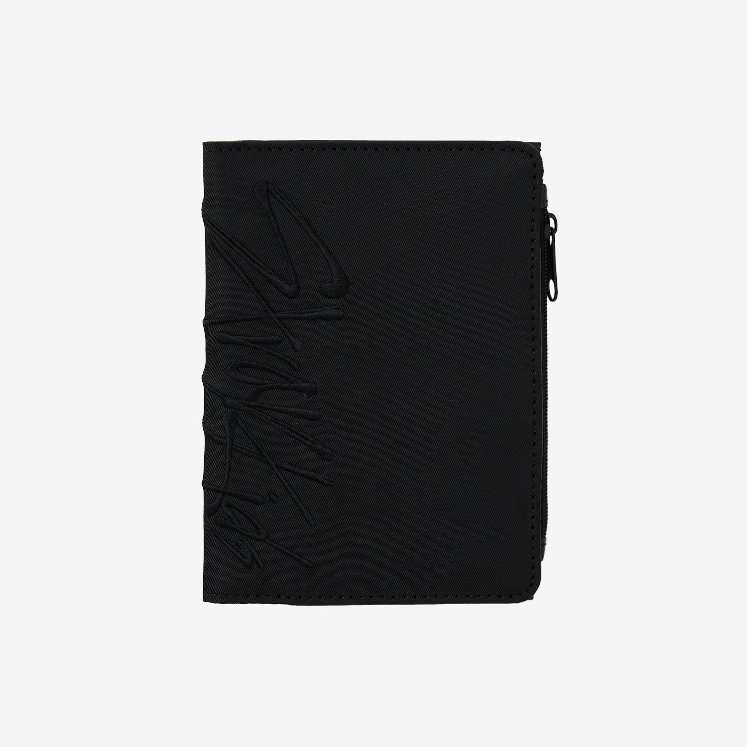 Front view of a black polyester multi-case pouch with an embossed "Stray Kids" script and a right-side zipper.