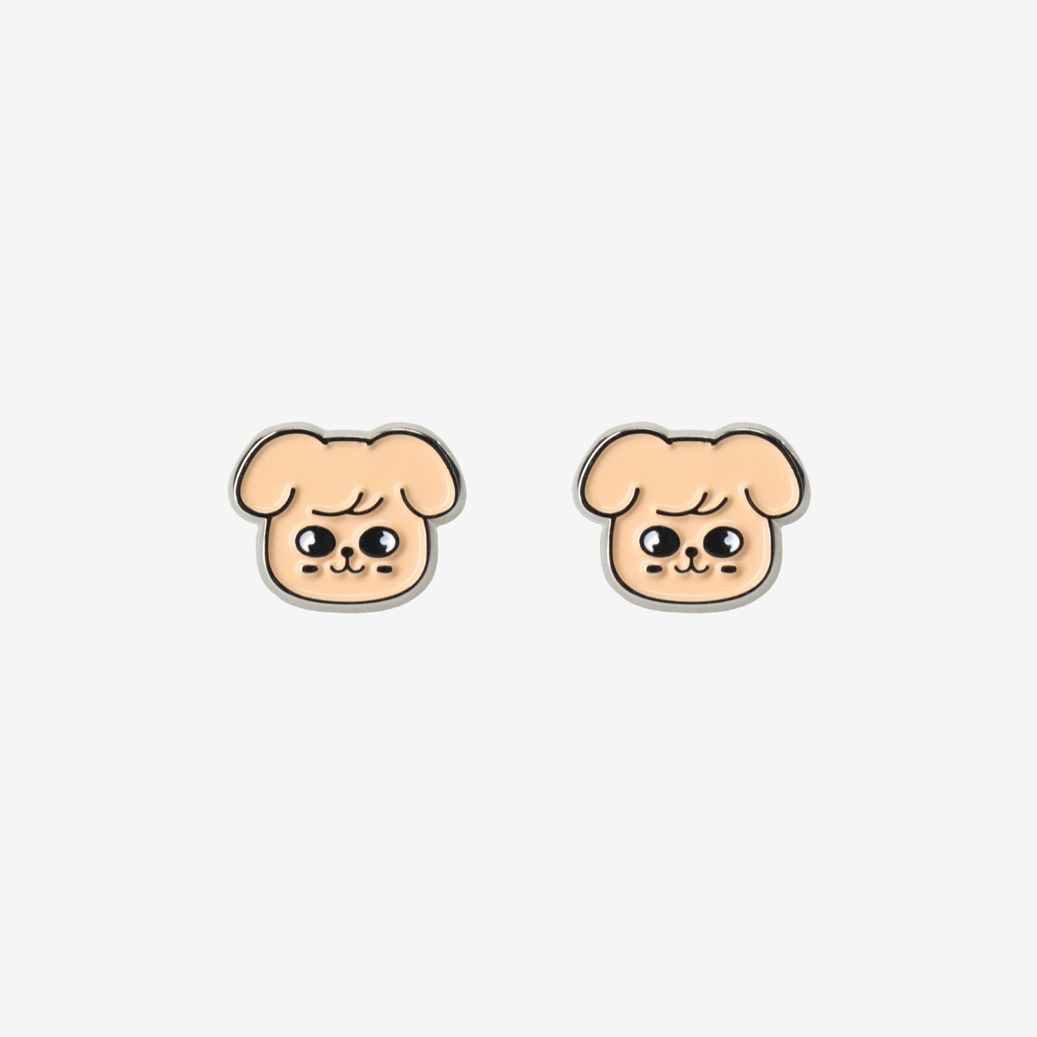 Front view of two puppy-face stud earrings on a plain white background.