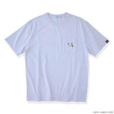 White cotton T-shirt with a left chest pocket and a small embroidered Shirakami Fubuki emblem.
