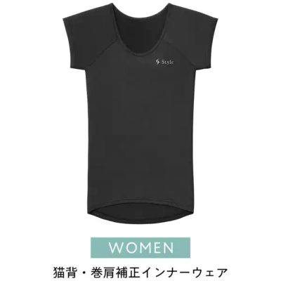 Black scoop-neck short-sleeve women's posture-support innerwear T-shirt (Style BX) shown flat on a white background.