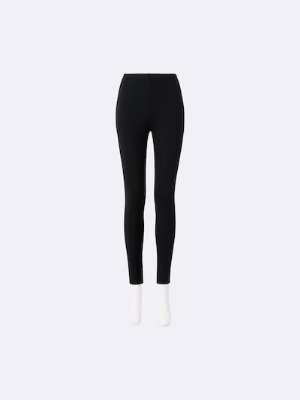 Front view of black women's full-length leggings displayed on a mannequin against a light background.