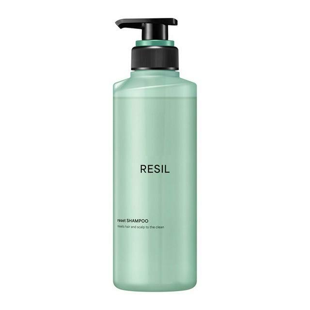 Front view of a green pump bottle labeled "RESIL" for the reset shampoo.