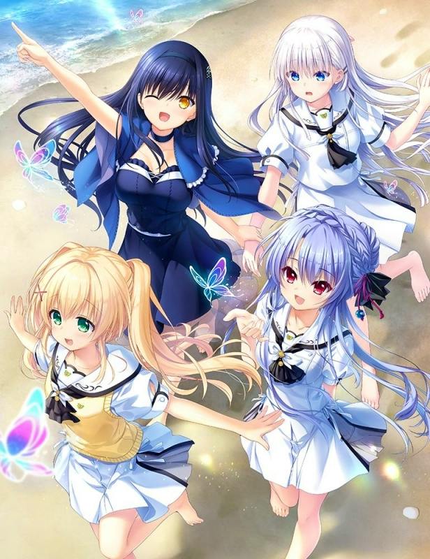 Cover illustration showing four female anime characters on a sandy beach from the Summer Pockets TV anime Blu-ray.