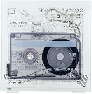 Clear cassette-style measuring tape with visible 1.5 m marking and attached keychain shown in packaging.