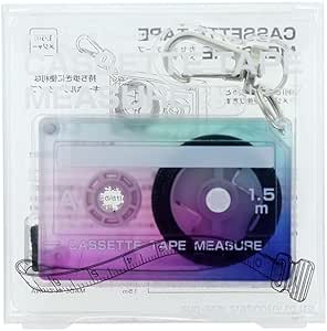 Cassette-style measuring tape in clear blister packaging with an attached keychain clip.