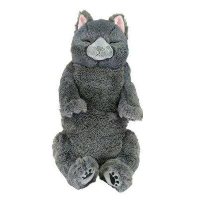 Gray Russian Blue plush toy (L size) of a sitting cat with closed eyes.