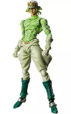 Full-body plastic figure of Diego Brando from JoJo's Bizarre Adventure Part 7 wearing a green scaled-pattern top, light-colored pants, and green boots.