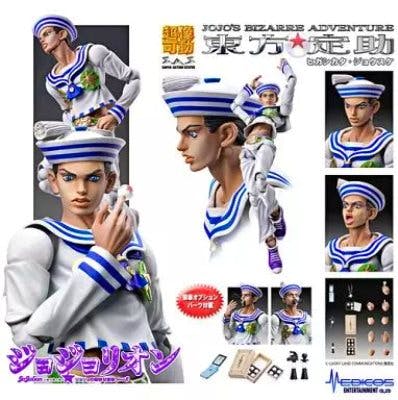 Composite photo of the 東方定助 figure from ジョジョの奇妙な冒険 第八部 ジョジョリオン shown in multiple poses with accessories.