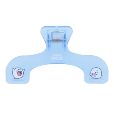 Light blue Super Mario-themed hair clip showing two Boo ghost illustrations and a central metal spring clasp.