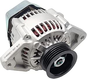 Three-quarter view of a silver alternator/dynamo with pulley for Suzuki cars.