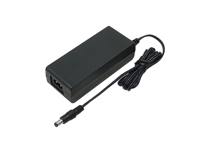 Black switching AC adapter (12V 4.17A) power brick with attached cable and round DC barrel connector.