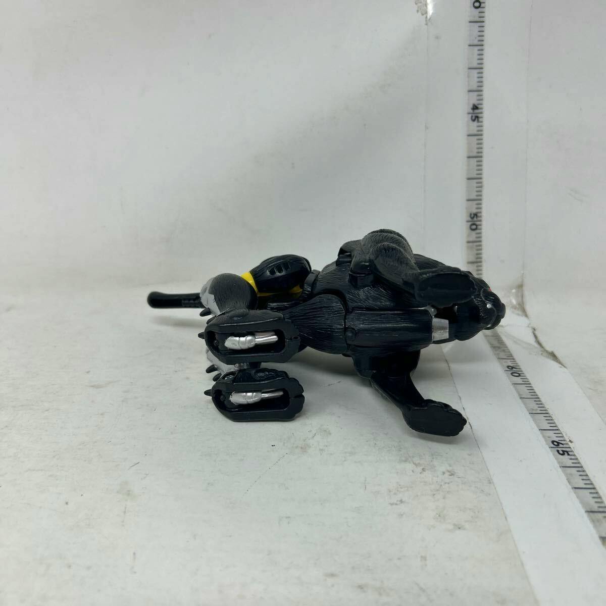 Black Shadow Panther (D-7) Beast Wars Transformer figure in panther/beast mode lying on its side on a white surface next to a ruler.