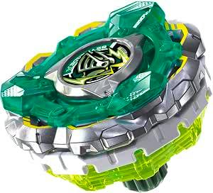Green and silver Takara Tomy CX-14 Starter Night Fortress GV8-70UN spinning top toy on a white background.