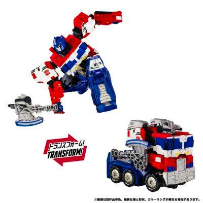 Optimust Link Prime transforming toy shown in robot mode and truck mode on a white background.