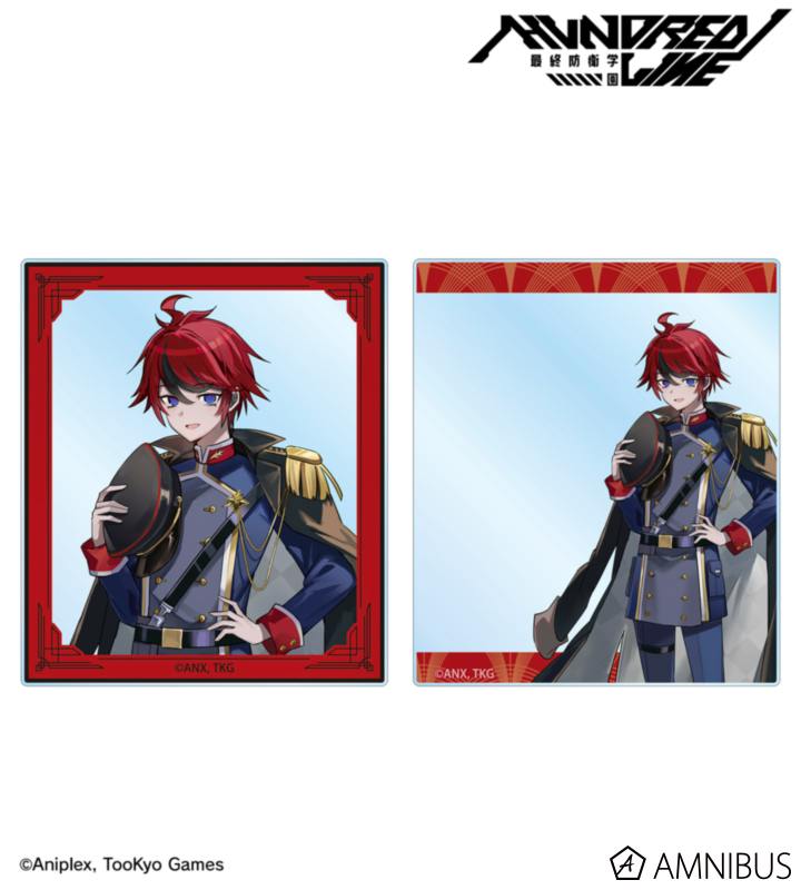 Two acrylic cards showing the illustrated character 澄野拓海 (military ver.) in a military uniform, with a close portrait and a full‑body view.