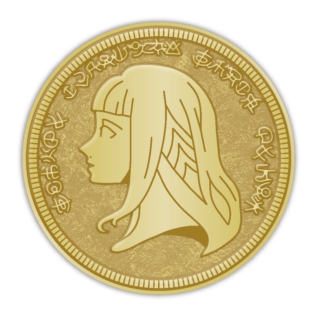 Gold-colored medal coin for 'Tales of Berseria' showing a left-facing character profile and decorative script around the rim.