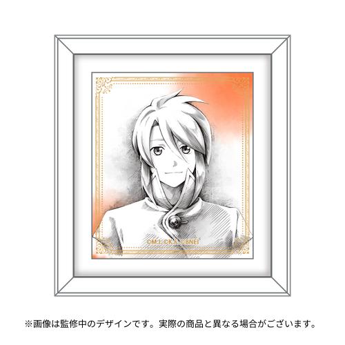 Framed mockup of the square magnet showing a sketch-style portrait of Luke (The Abyss) with gray pencil shading and an orange gradient background.