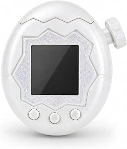 Pearl white transparent Tamagotchi Paradise replacement shell case with glitter border, three front buttons, and side dial.