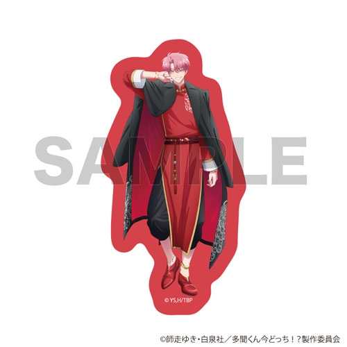 Die-cut paper smartphone sticker showing illustrated character Fukuhara Tamon standing in a red outfit on a red background with a SAMPLE watermark.
