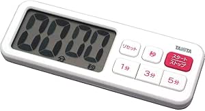 White Tanita Plus Timer TD-395 WH kitchen timer showing a large digital display and labeled control buttons.