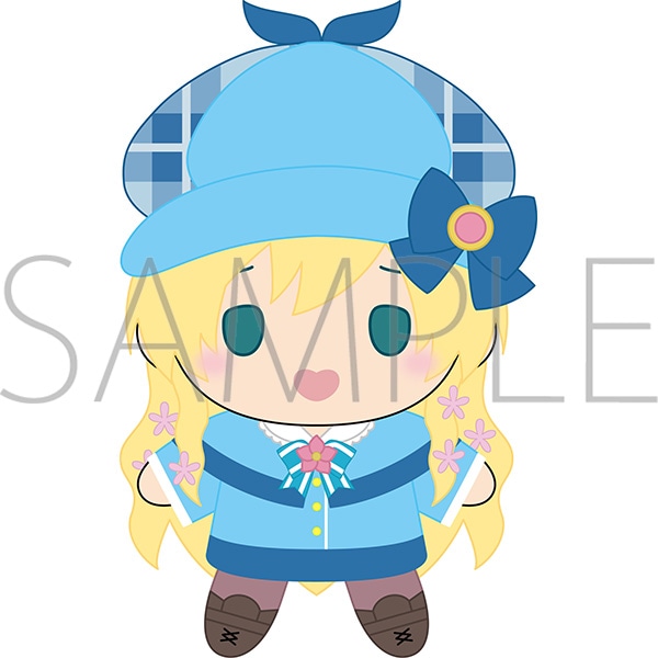 Illustrated sample image showing the Cordelia Glaucus plush design from Tantei Opera Milky Holmes wearing a blue hat and outfit.