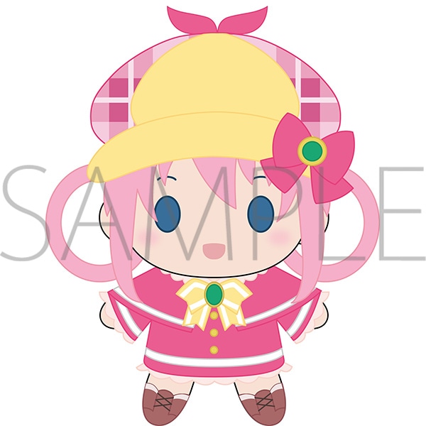 Illustrated sample image of the Sherlock Shellinford plush showing the pink‑haired character wearing a yellow hat and pink outfit.
