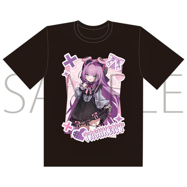 Black men's cotton T-shirt displaying a centered pink-and-purple anime girl illustration with the word "TASHKENT".