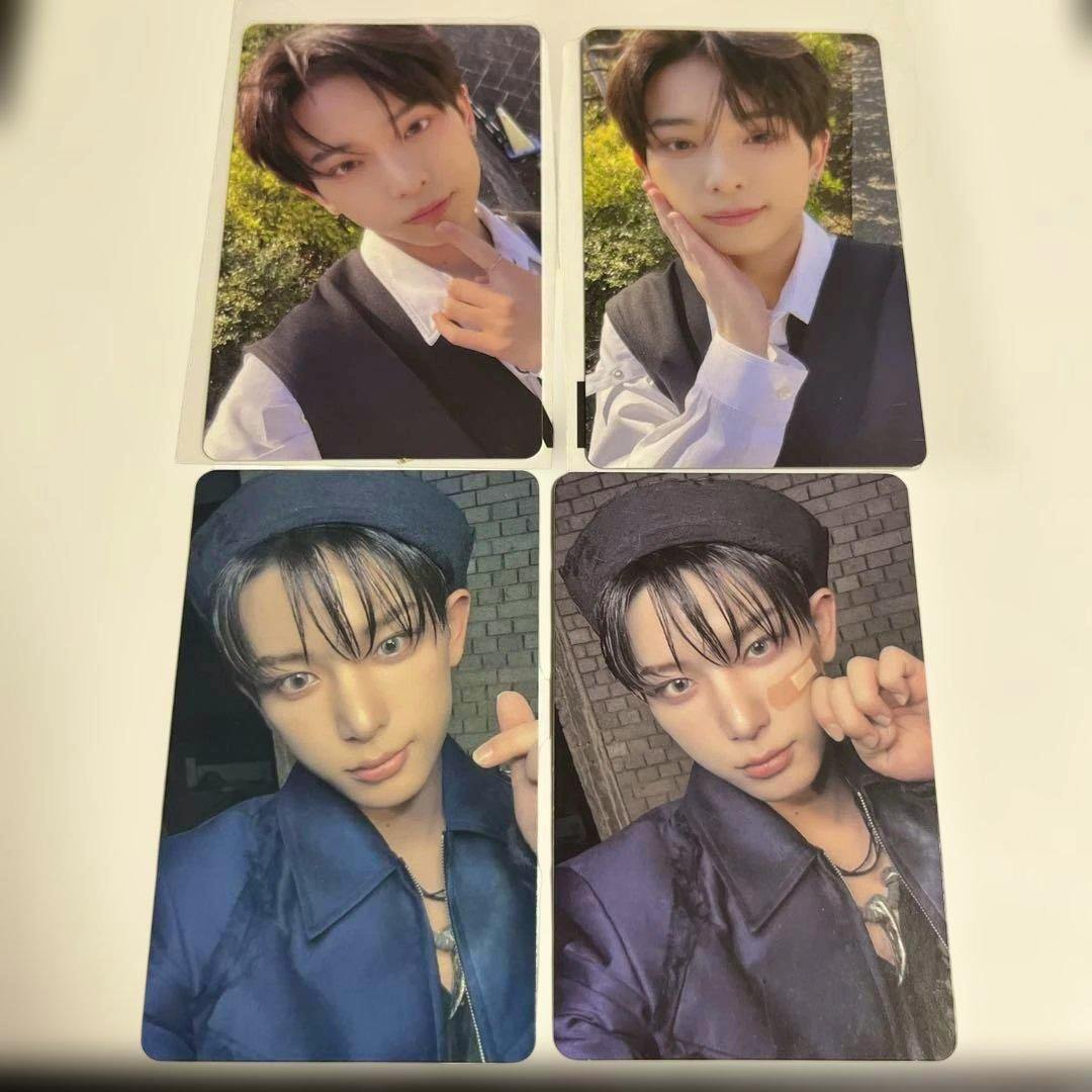 Four "Mark on Me" photocards showing a person in different poses arranged on a white background.
