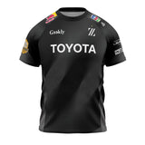 Front view of a black Team Overwatch EWC26 Champions jersey showing the TOYOTA logo and sponsor patches.