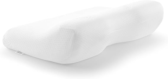 White Tempur Ergo Plus contoured pillow with a concave neck support and smooth side shown on a white background.