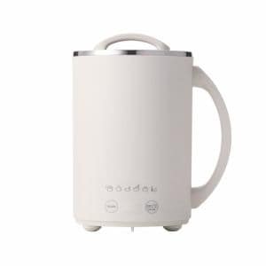 Beige mug-shaped electric kettle with a handle and front control buttons visible.