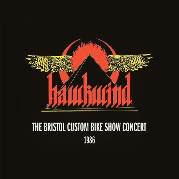 Album cover art for the vinyl record showing the 'hawkwind' logo and the text 'THE BRISTOL CUSTOM BIKE SHOW CONCERT 1986' on a black background.