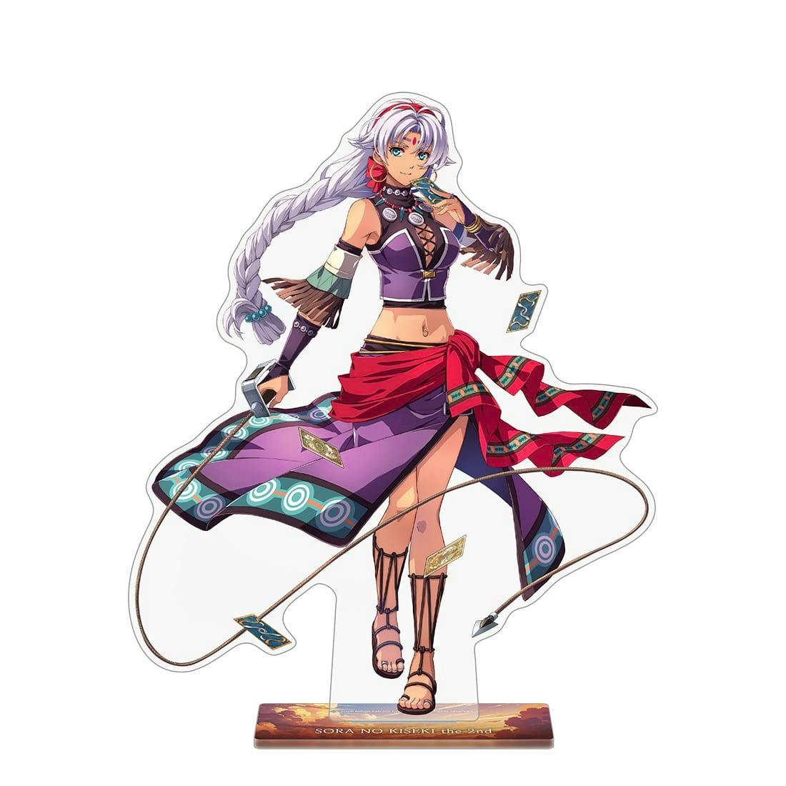 A full-color acrylic stand of Sherazard from Sora no Kiseki the 2nd shown on its display base against a white background.