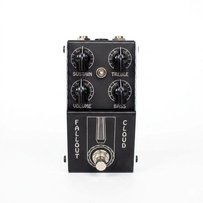 Front view of the Thorpy FX Fallout Cloud MKII fuzz guitar pedal showing four knobs labeled Sustain, Treble, Volume, Bass and a footswitch.