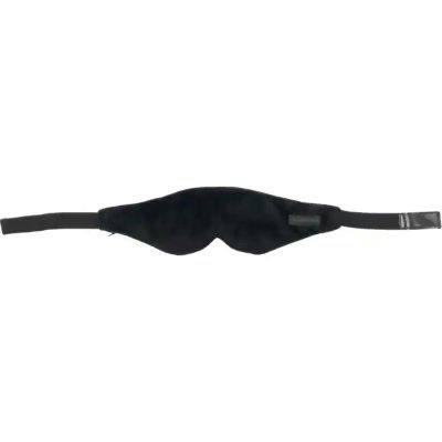Threepy eye mask TEM007-BK in black laid flat with its elastic strap visible on a white background.