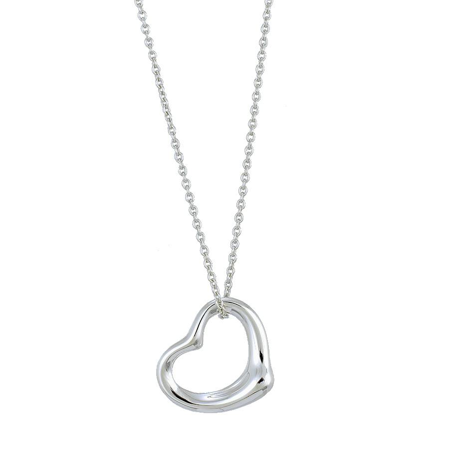 TIFFANY&Co. open-heart Elsa Peretti sterling silver pendant necklace on its chain against a white background.
