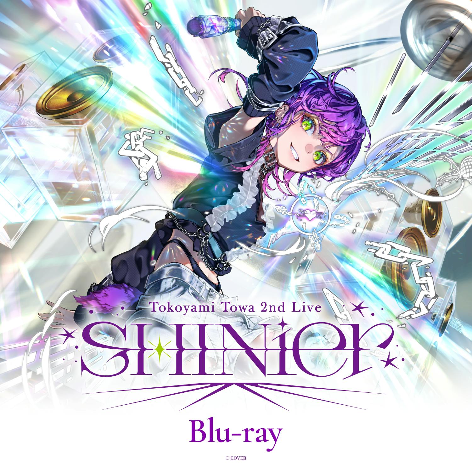 Front cover artwork of the Tokoyami Towa 2nd Live "SHINier" Blu-ray showing an illustrated purple‑haired character and the SHINier title.