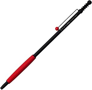 Black ballpoint pen with a red grip and small red clip shown on a white background.